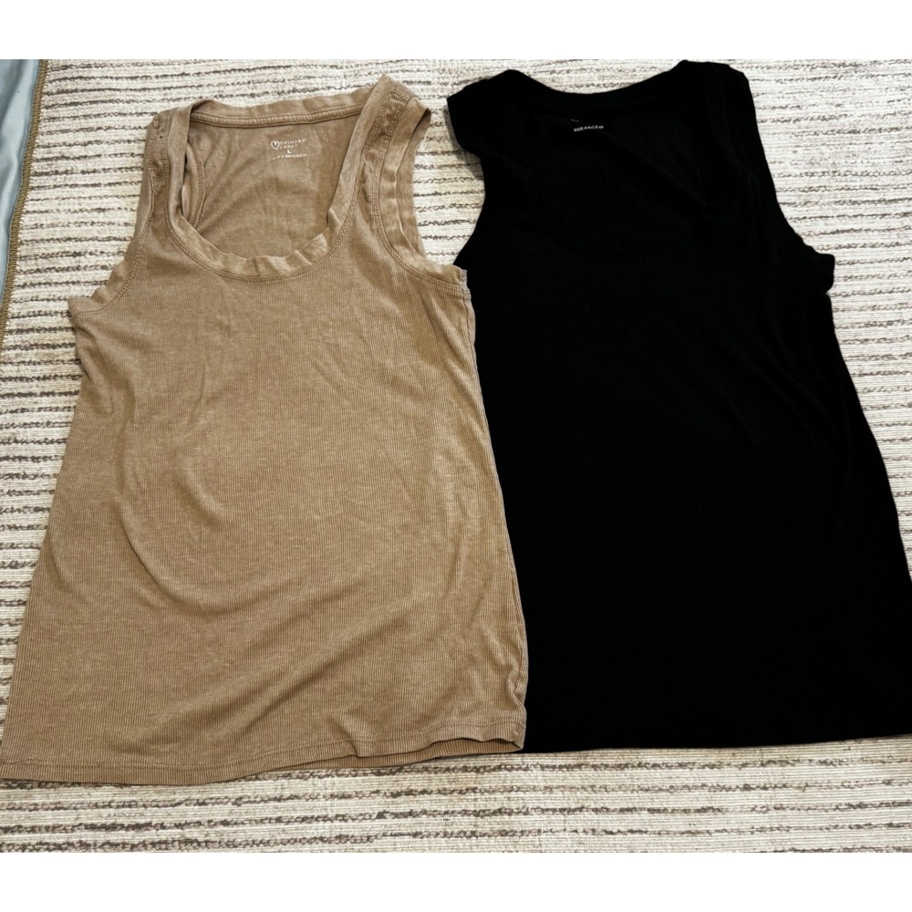 Primark Cares Womens Ribbed Tank Top 2 Pack Black Tan  Size L Scoop Neck‎ NWOT